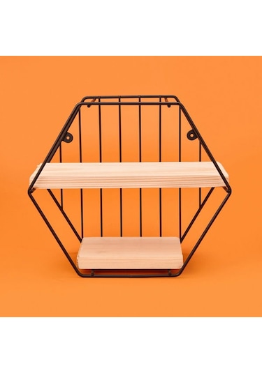 Suntel Dekoratif Altıgen Raf - Siyah - 30 Cm Siyah