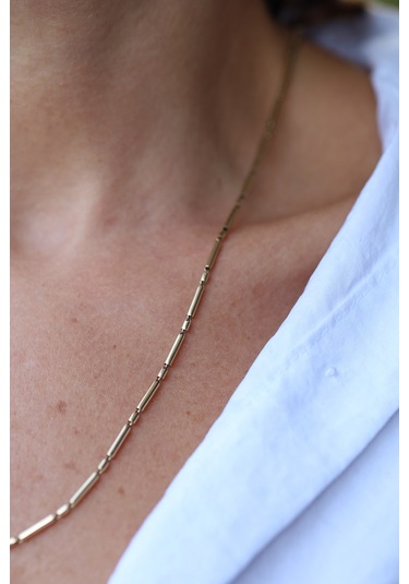 14 Ayar Altın Bağ Sıralı Uzun-kısa Silindirik Zincir Znc23738 Sarı Altın