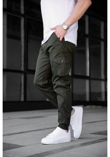 Kargo Cepli Gabardin Kumaş Haki Renk Erkek Pantolon-1796 Haki