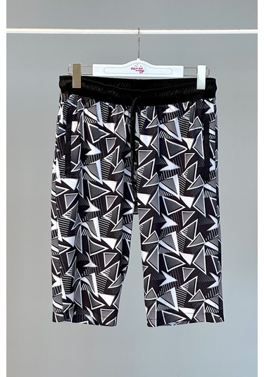 Desenli Erkek Şort Kapri Mayo Rks-03 Remsa Mayo Siyah