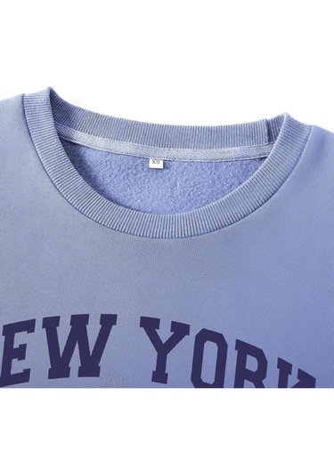 Kod Adr-shen Ezwear Letter Graphic Thermal Lined Sweatshirt-trzksw135 Mavi