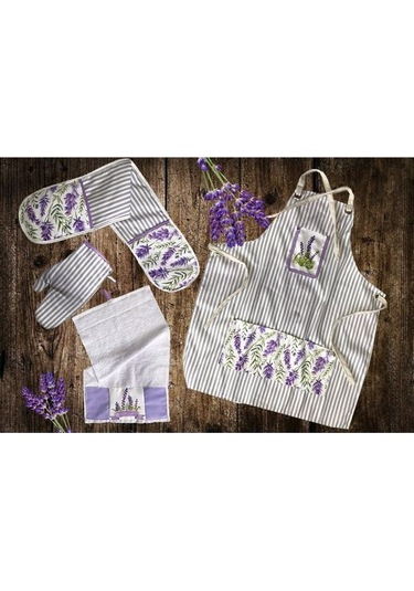 Lavanta Desen 4 Lü Mutfak Seti Mutfak Önlüğü, Fırın Eldiveni, E