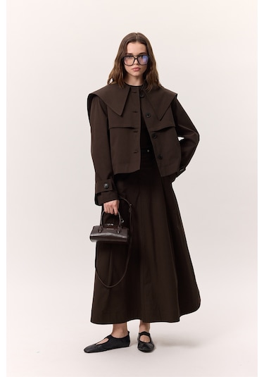 Cep Detaylı Geniş Etek Kahverengi Kahverengi