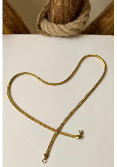 İtalyan Model Hasır Kordon Çelik Gold Unisex Kolye 60 Cm