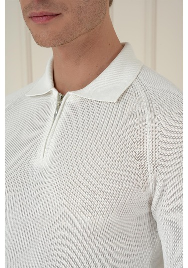 Tr 878 Triko Slim Fit Ekru Basic Ekru