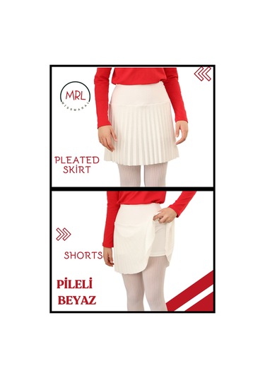 Kız Çocuk Pilel Ekru / Beyaz Etek Yüksek Bel Içi Şortlu Likra Kumaş Okul-oyun-spor-etkinlik Eteği 4103 Ekru/ Beyaz