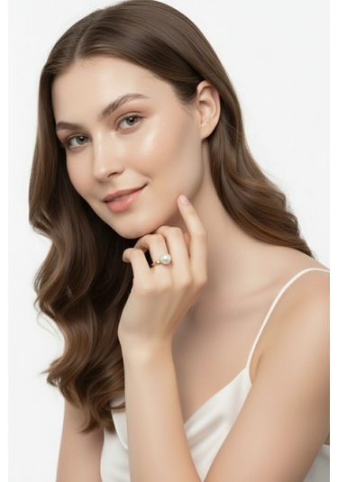 Pırlantalı Doğal İnci Yüzük 11 Mm Gold