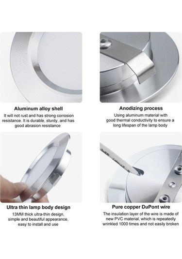Fortunelane Alüminyum Gömülü Dolap Lambası 12 Smd2835 Işık Demeti 6000k Açık Işık 3w 120 Açı 55-60mm Delikli Montaj Dolap/showcas Gümüş