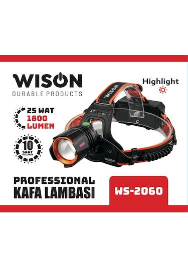 Wison WS-2060 25W 1800 Lümen Şarjlı Kafa Feneri Siyah