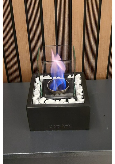 Quadrata Siyah Biyoetanol Masaüstü Şömine - 1 Lt Yakıt Ve Dekoratif Taş Hediye