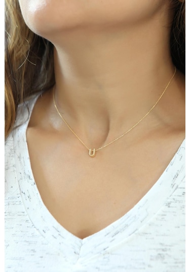 Azuris Silver Azuris 925 Ayar Gümüş Üç Boyutlu U Harfli Harfi Kolye No Color