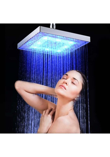 Led Yağış Duş Başlığı Kare Duş Başlığı Banyo Için Otomatik Gümüş Gümüş