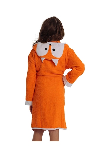 Formeya Kapşonlu Çocuk Bornoz %100 Pamuk Su Emici Tilki Figürlü Turuncu
