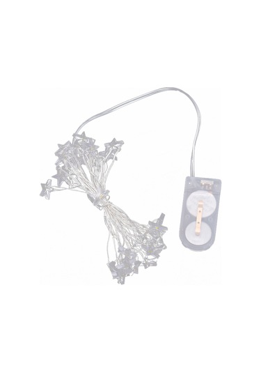 Ximistore9 Bz234 2m Gümüş Bakır Tel Led Işık Zinciri, 20 Adet Beyaz Ampul, Pil Kutuslu, İç/ Dış Mekan, Noel Ağacı, Bahçe Dekorasyonu, Yıldız Şekli