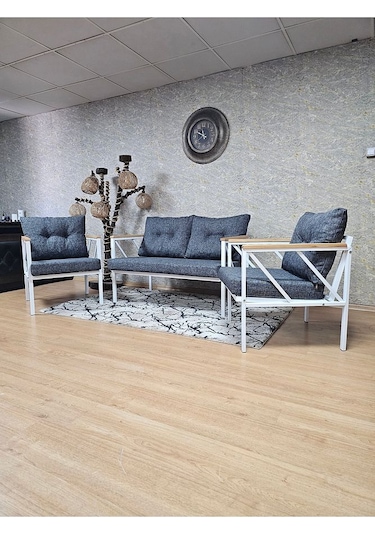 Beyaz Boyalı Bahçe - Balkon - Mutfak Çay Seti Takımı Bahçe Koltuk Çok Renkli