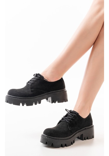 868-754 Siyah Süet Bağcıklı Günlük Yüksek Tabanlı Loafer Ayak...