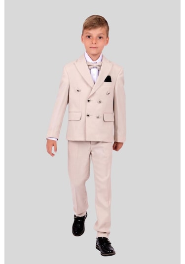 Montero Ceketli Mendilli Erkek Çocuk Takım Elbise Bej Bej