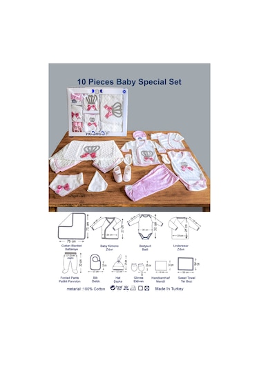 10 Parça Pembe Taşlı Hastane Çıkışı Ve 4 Parça Bebek Bornoz Seti Pembe