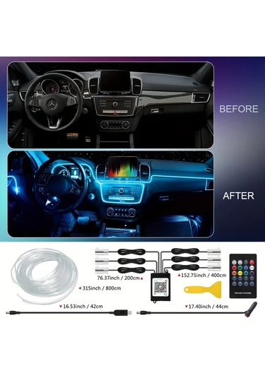 Xuweiwei Kablosuz Uygulama 6sı 1 Arada 8m Rgb Araba Led Şerit Işıkları Uzaktan Kumandalı 16 Milyon Renkli Müzik Senkronize Ortam Aydınlatma Kitleri