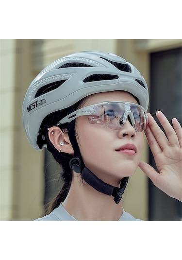 West Bıkıng Yp0703172 Bisiklet Gözlükleri Fotokromik Polarize Renkli Lensli Yol Bisikleti Güneş Gözlüğü - Beyaz Çerçeve Beyaz