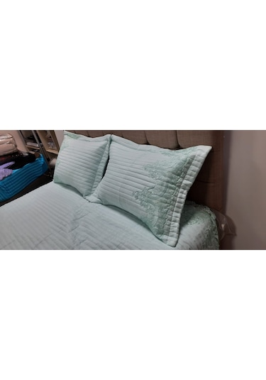 Yatak Örtüsü Zmrt Çift Kişilik Dantelli Açık Yeşil Pamuk Açık Yeşil