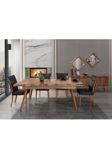 Marif Yemek Odası Takımı Yemek Masası + 4 Adet Sandalye Kahverengi