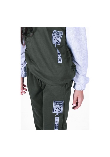 Fyk Kids Kız Çocuk Paris Baskılı Eşofman Takımı Haki Yeşil Haki