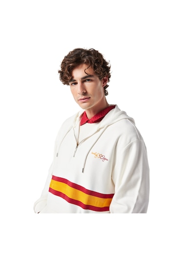 Gsstore X Midground Erkek Fermuarlı Kapüşonlu Sweatshirt E251205 Ekru