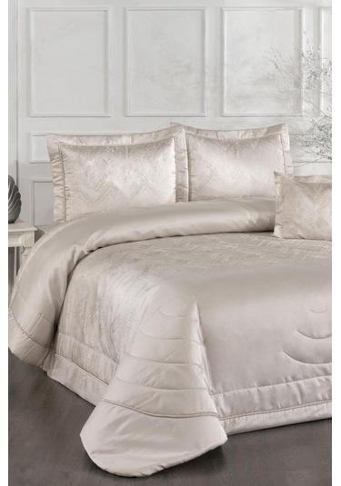 İnferno Elyaf Dolgulu Çift Kişilik 250x255 Cm Yatak Örtüsü Ekru Ekru