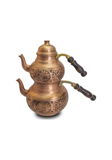 Antepsepeti Bakır Işlemeli Çaydanlık Kırmızı