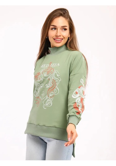 Kem Büyük Bedenli Baskılı Sweatshirt 334881386 Yeşil