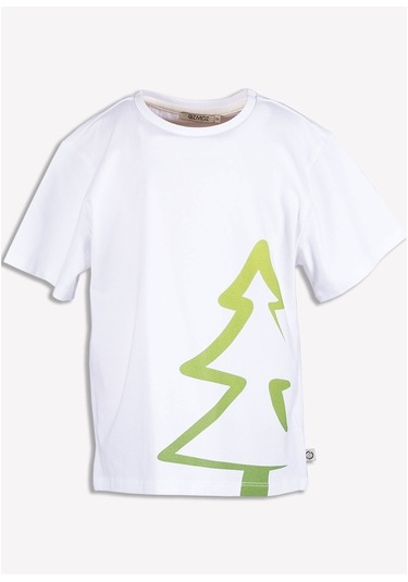 Ozmoz Erkek Çocuk Beyaz Organik Ağaç Baskılı T-Shirt Beyaz