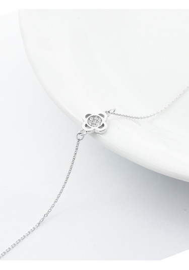 Brezza Lusso Jewelry Luck Serisi Swarovski Taşlı Minimal Yonca Kadın Gümüş Bileklik