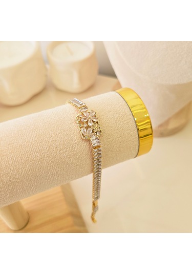 Dikdörtgen Çoklu Çiçek Su Yolu Baget Çelik Bileklik