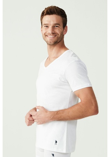U.s Polo Assn. 90001 Erkek Battal 2'li V Yaka T-shirt-beyaz Beyaz
