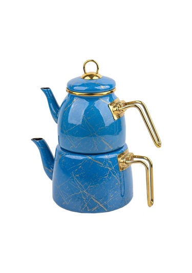 Nishev.com Evini Sev Elite Class Kırık Mermer Desenli Çaydanlık Mavi