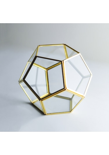 Cam Fanus Geometrik Teraryum Pirinç & Bakır