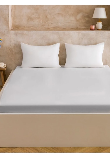 Gri Poplin Çift Kişilik Lastikli Çarşaf 100x200x30 Cm