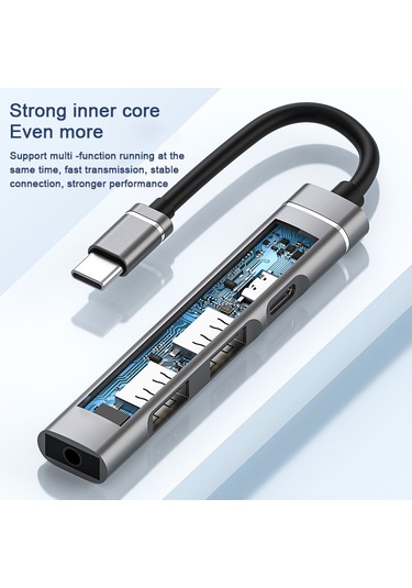 Usb-c / Type-c - 3,5 Mm + 2usb + Type-c Hub Yerleştirme İstasyonu Gri