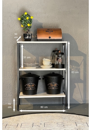 Stally Mutfak Rafı 3 Lü Erzak Malzeme Dolabı Siyah-Beyaz