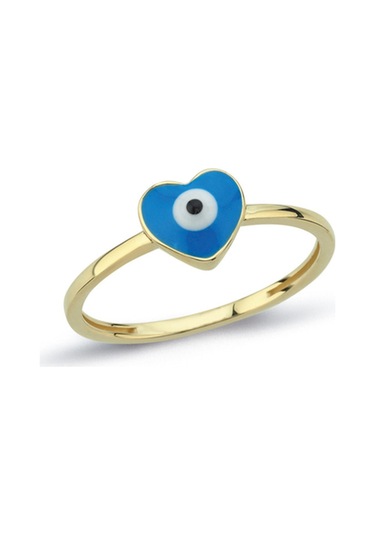 8 Ayar Kalp Desenli Nazar Mineli Kadın Altın Yüzük Altın