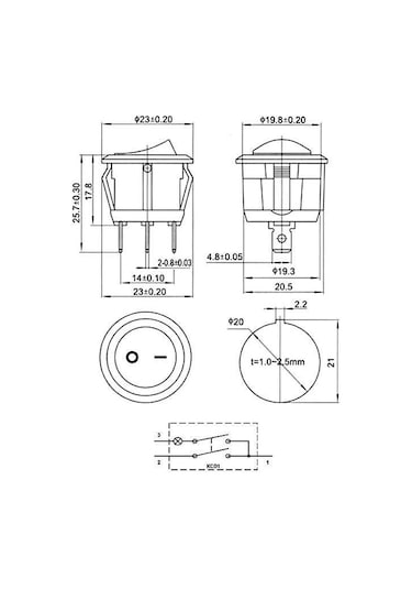 Buharaelektronik-Ic-131A Yuvarlak Işıklı Anahtar On-Off 3P 12Volt 20A Marin 20Mm 10 Adet-Kırmızı