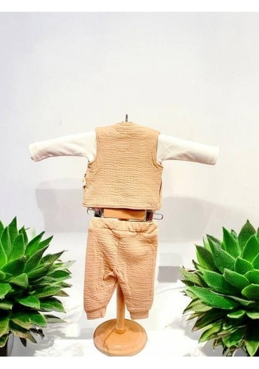 Erkek Bebek Yelekli 3 Lü Eşofman Takım-15378 Camel