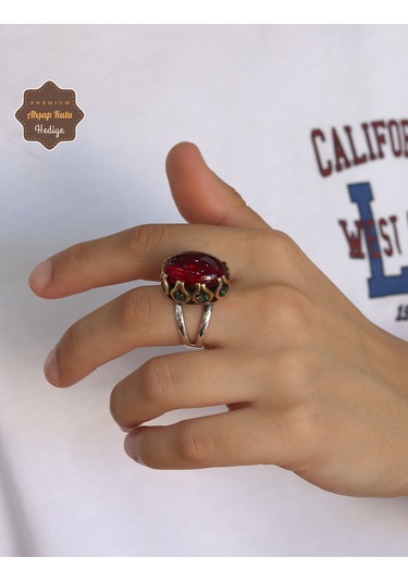 Lal Taşlı El İşçiliği Otantik Gümüş Kadın Yüzük 201024712 Gümüş