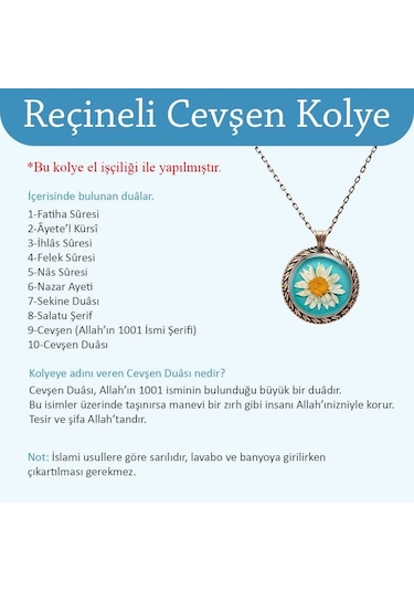 Çiçekli Gül El İşi Otantik Reçine Kolye Cevşen (1769-1) Bronz