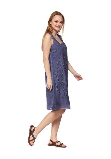 Şile Bezi Indigo Kolsuz Doğa Elbise Mavi