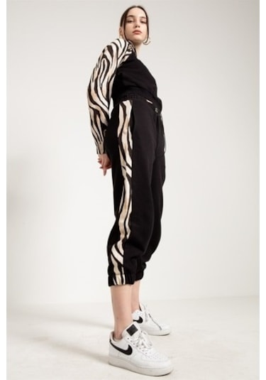 Jahr Marc Zebra Desenli Siyah Kadın Jogger Çok Renkli