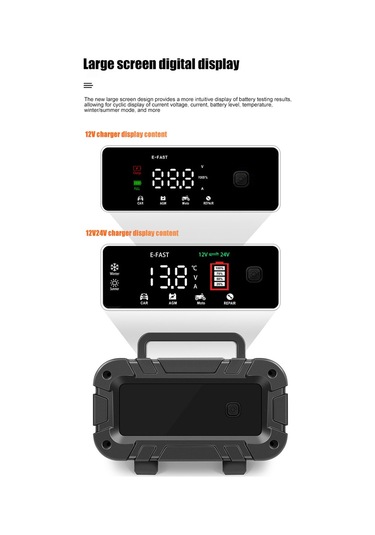 Tenfowee Akıllı 12v Motosiklet Ve Araç Şarj Cihazı - Otomatik Durdurma, Çoklu Koruma, Dijital Ekran, Sessiz Soğutma 111 Karakter