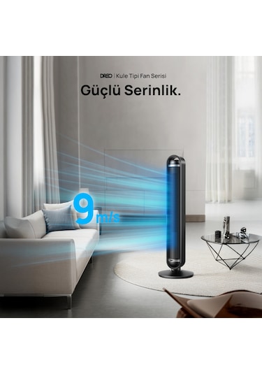 DREO Cruiser TF611S Kule Tipi Vantilatör, WiFi Kontrollü, Alexa Uyumlu, 25dB Sessiz Fan, 9 Hızlı, 90° Salınımlı, Kumandalı Siyah