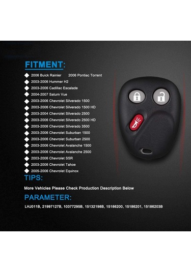 Yifomall 2 Adet Cr2032 Pilli Uzaktan Kumandalı Anahtarlık - Cadillac, Chevrolet, Gmc Uyumlu